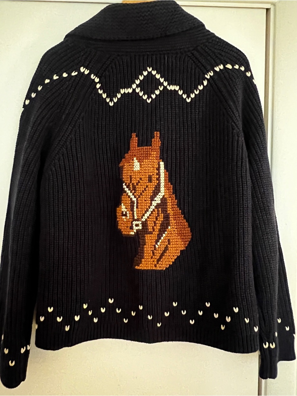 THE GREAT. Navy Lodge Horse Cardigan - Picture 4 of 4